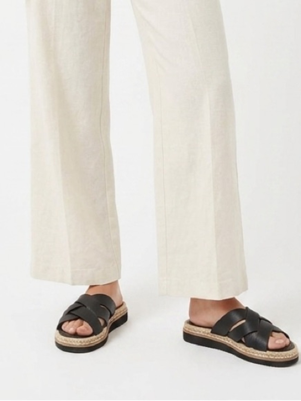 French Connection Alexis Black Woven Crisscross Espadrille Slide Sandals